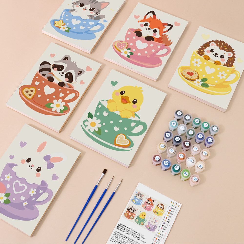 Cute Teacup Animals mini paint by numbers – image 1