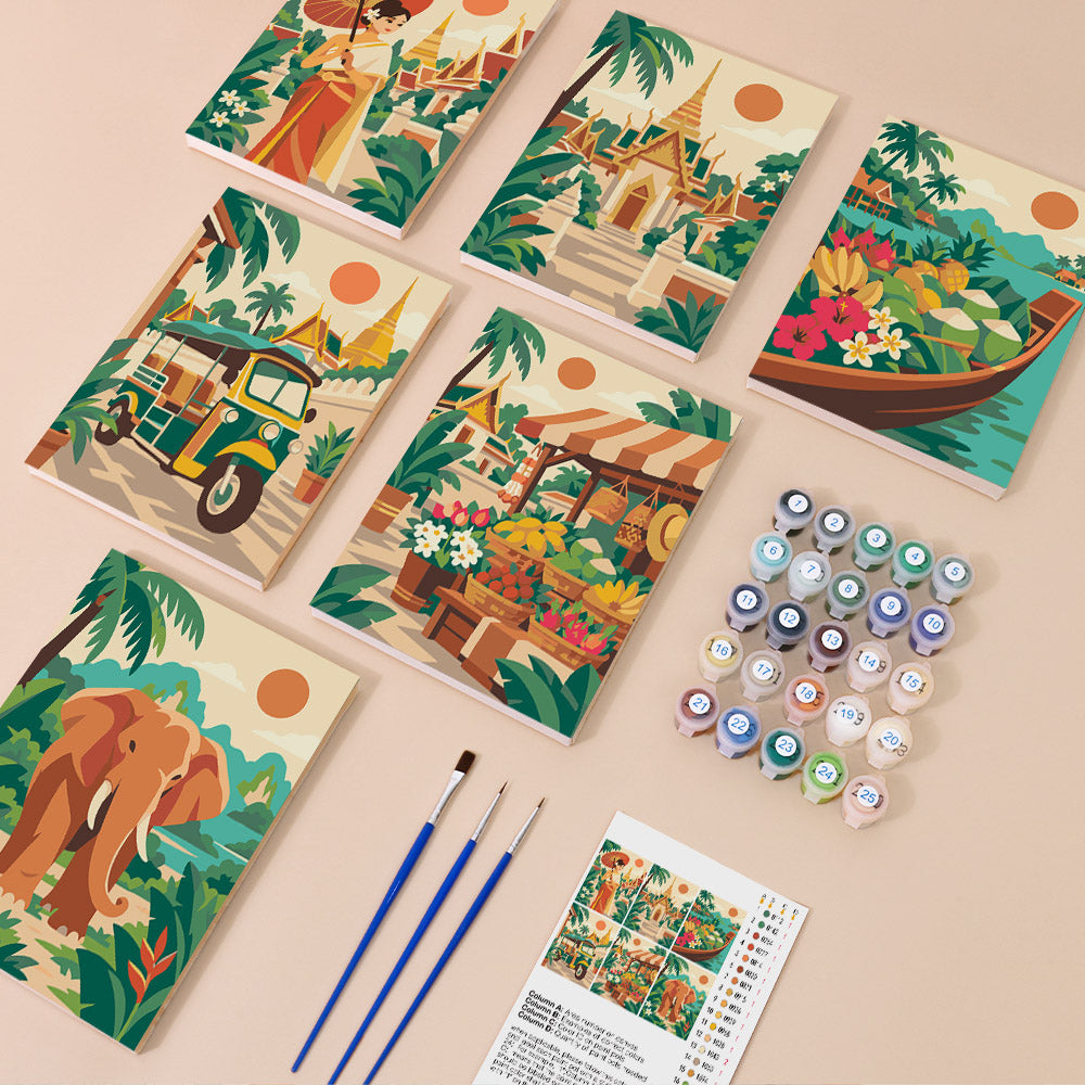 Tuk-Tuks, Temples and Elephants mini paint by numbers – image 1