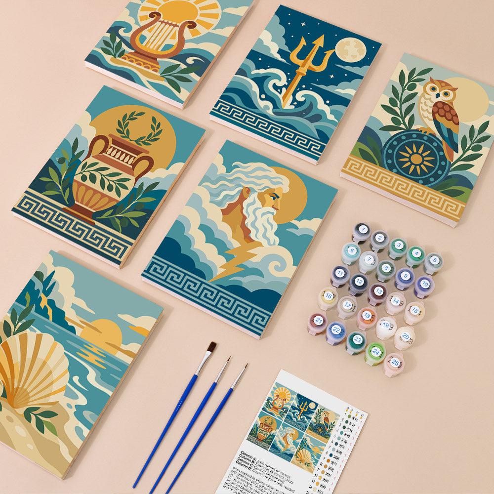 Lyre, Trident and Wise Owl mini paint by numbers – image 1
