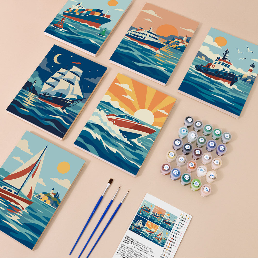 Retro Boats and Ships mini paint by numbers – image 1