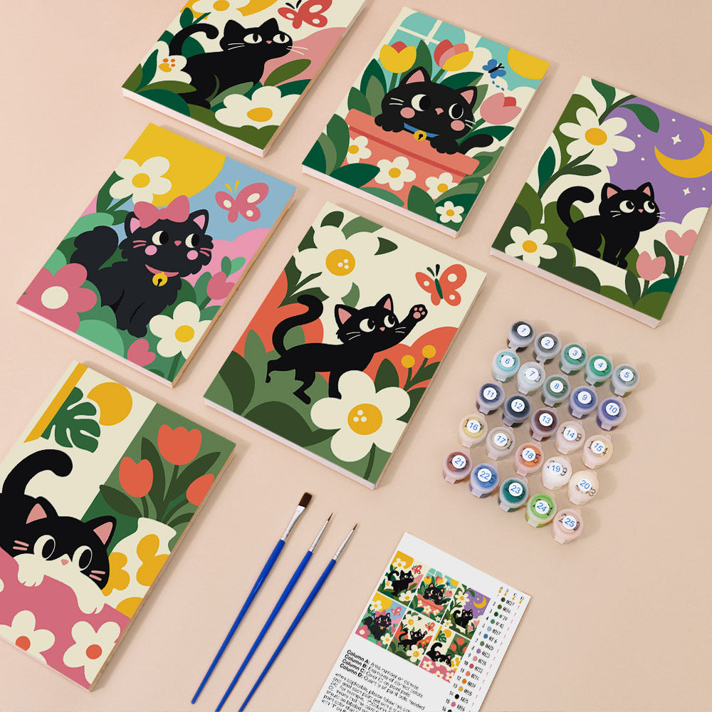Black Cats in Bloom mini paint by numbers – image 1