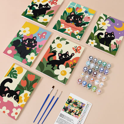 Black Cats in Bloom mini paint by numbers – image 1