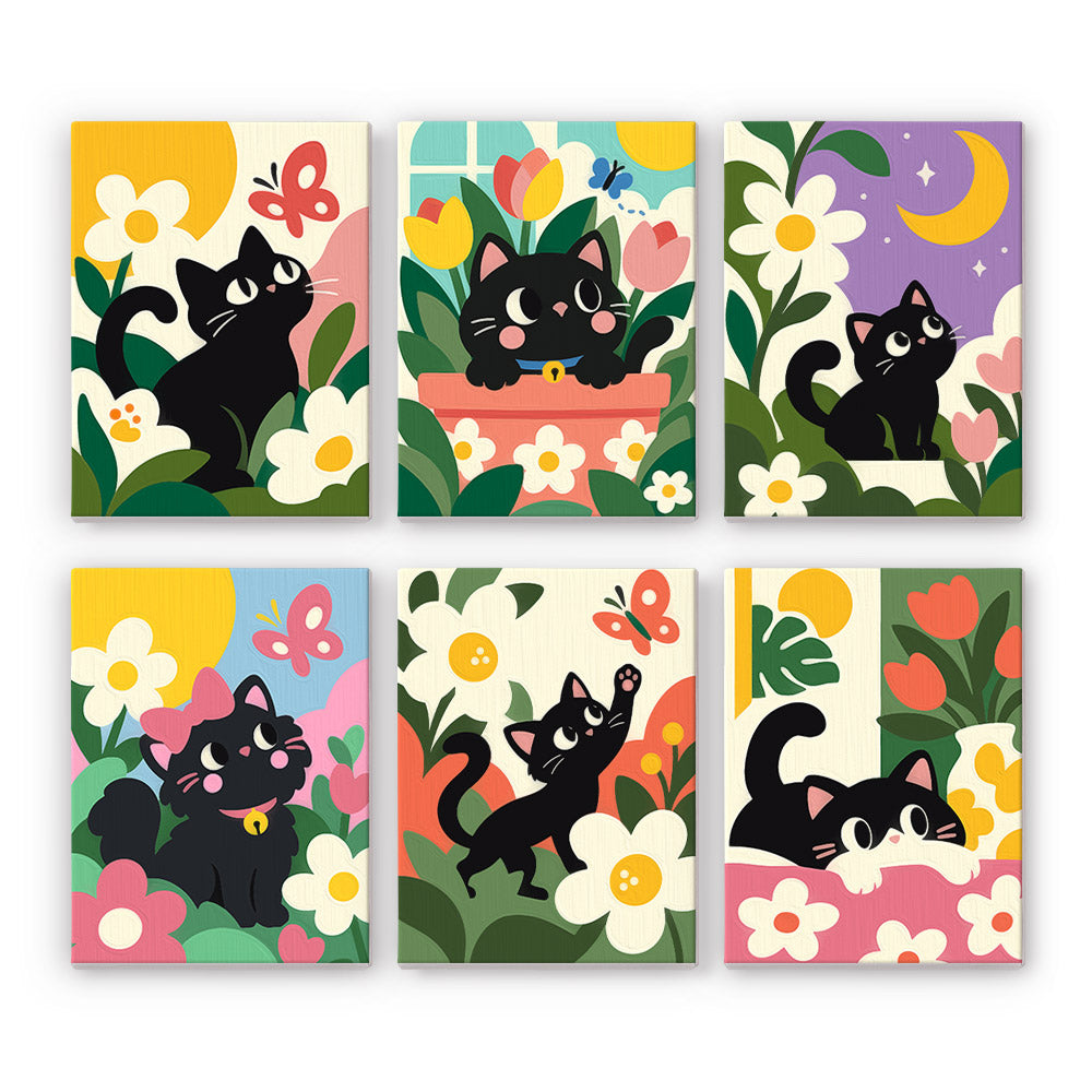 Black Cats in Bloom mini paint by numbers – image 7