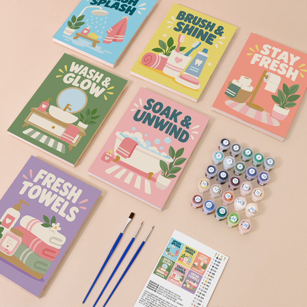 Pastel Bathroom Routine Posters mini paint by numbers – image 1