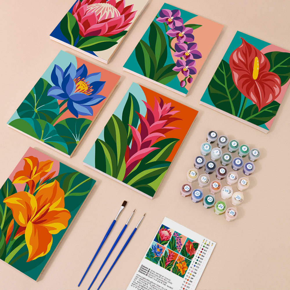 Protea, Orchid and Anthurium mini paint by numbers – image 1
