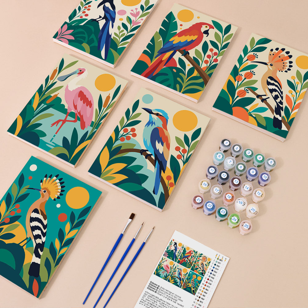 Hoopoe, Macaw and Spoonbill mini paint by numbers – image 1
