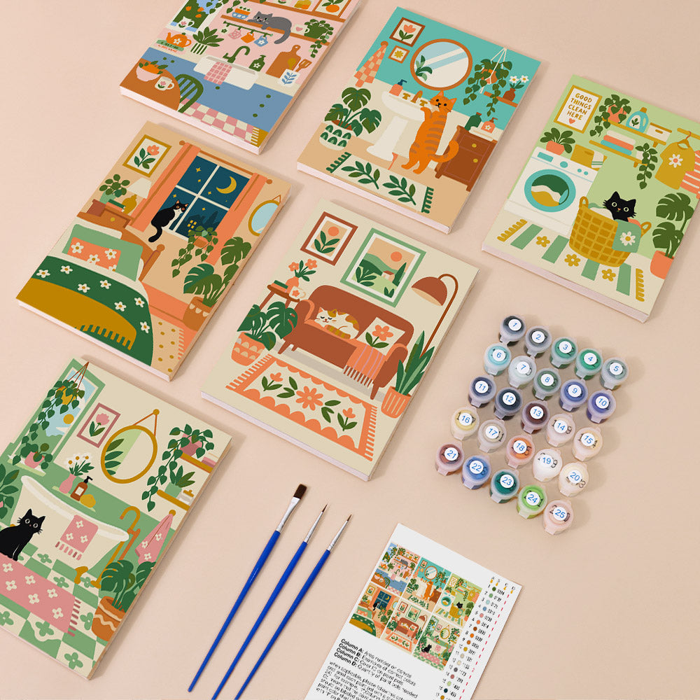 Cats in Plant-Filled Rooms mini paint by numbers – image 1