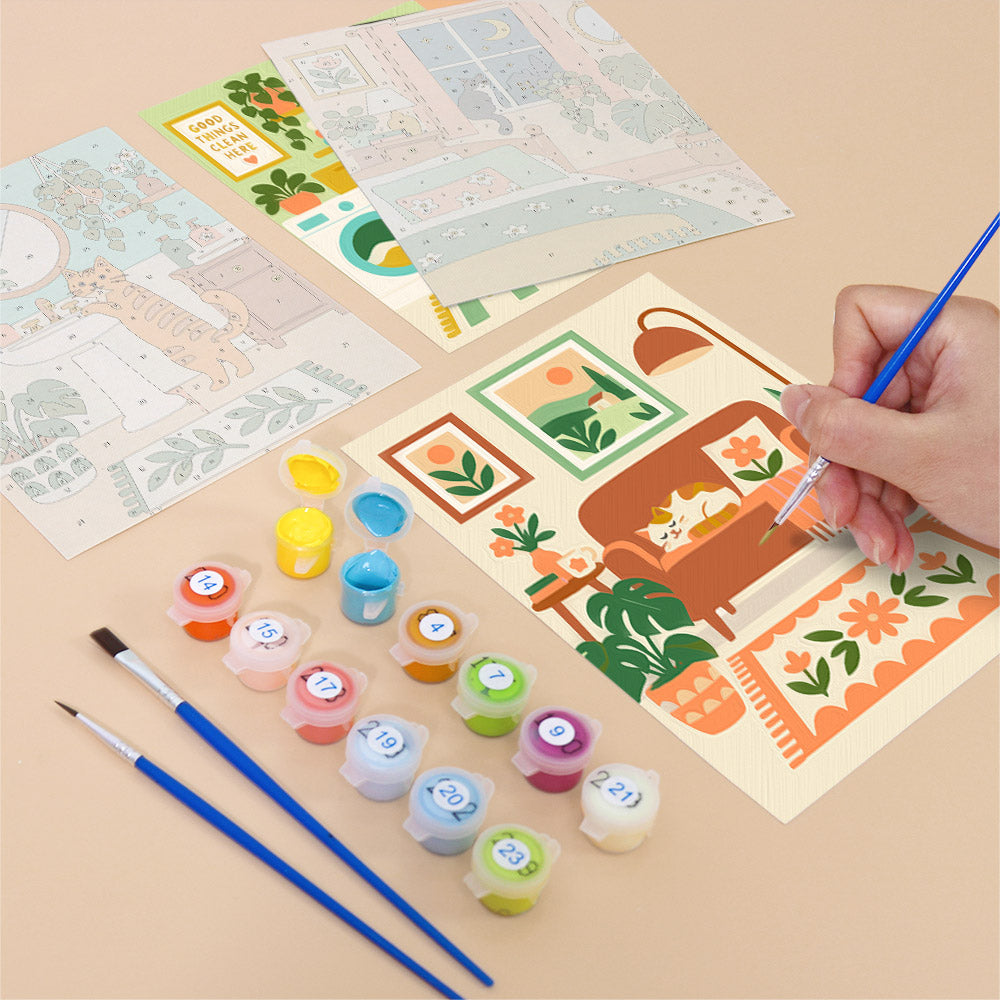 Cats in Plant-Filled Rooms mini paint by numbers – image 12
