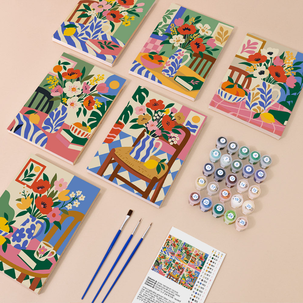 Poppies on Patterned Tables mini paint by numbers – image 1