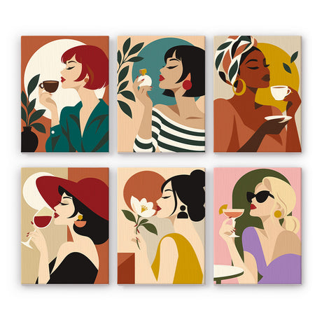 Elegant Women with Drinks mini paint by numbers – image 7