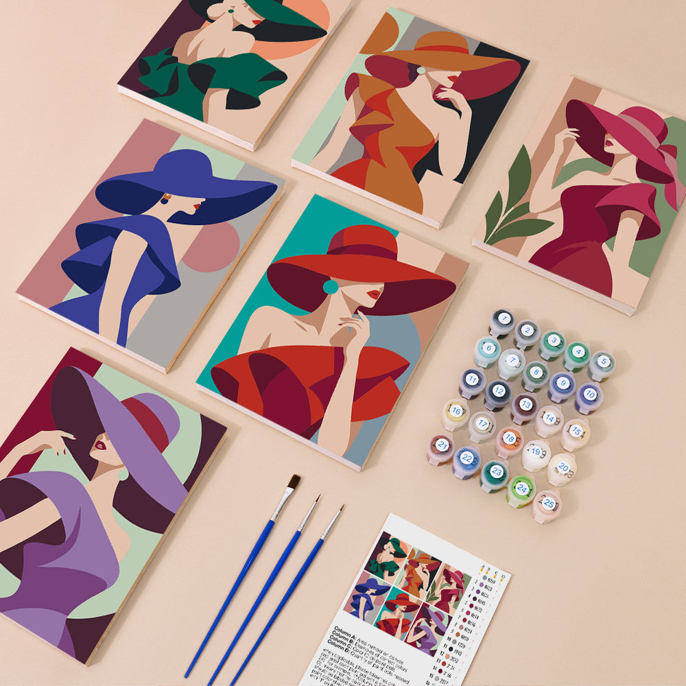 Faceless Ladies in Bold Brims mini paint by numbers – image 1