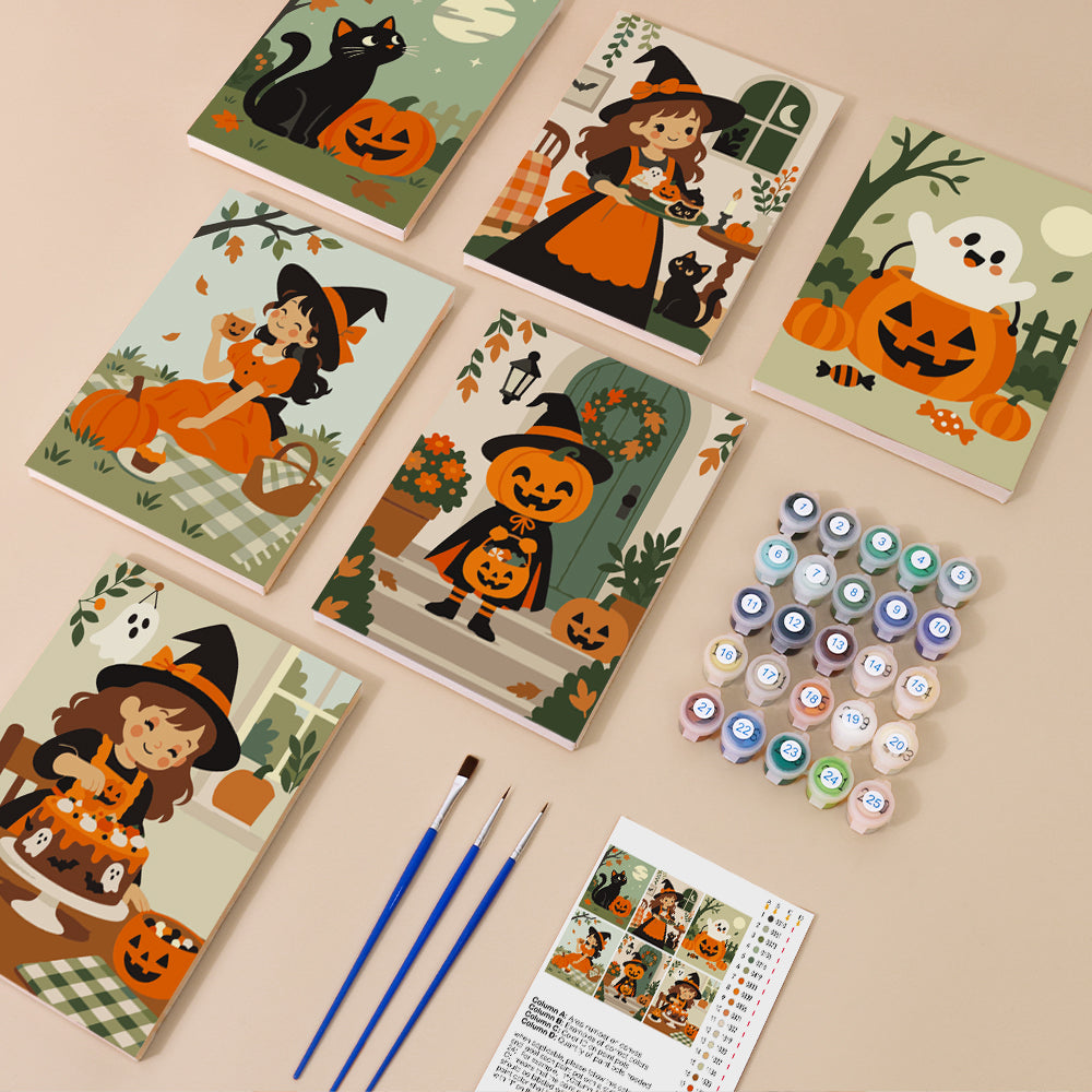 Cute Witches and Pumpkins mini paint by numbers – image 1