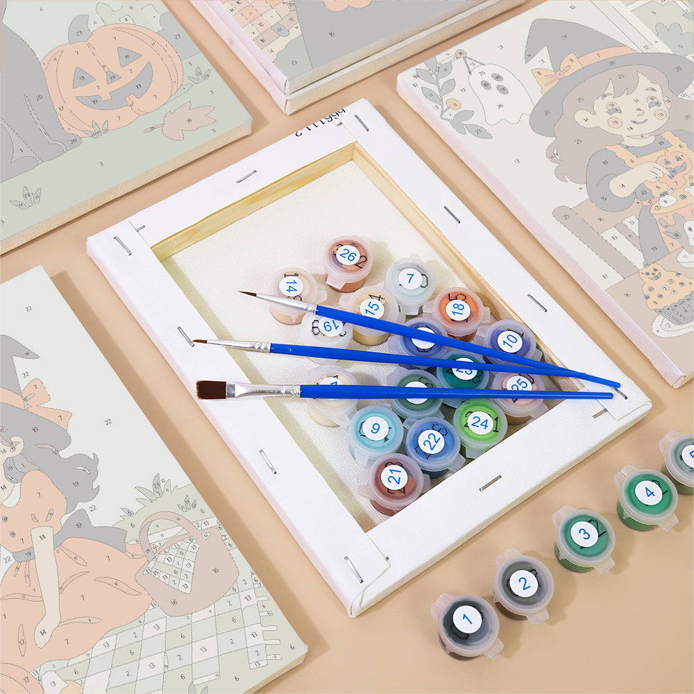 Cute Witches and Pumpkins mini paint by numbers – image 2