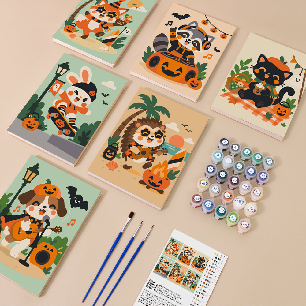 Raccoon DJ and Bonfire Jam mini paint by numbers – image 1