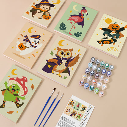 Flamingo Witch and Skater Pumpkin mini paint by numbers – image 1