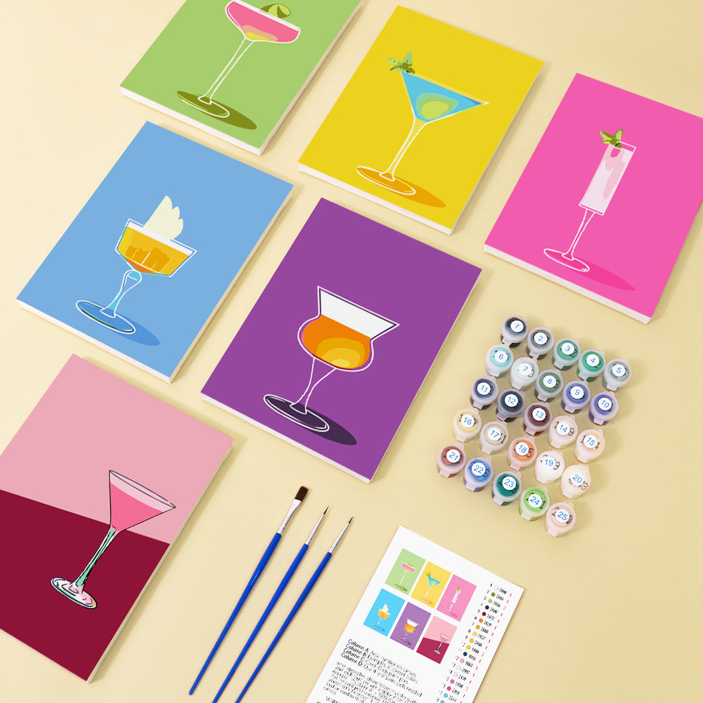 Martini Glasses on Color Blocks mini paint by numbers – image 1
