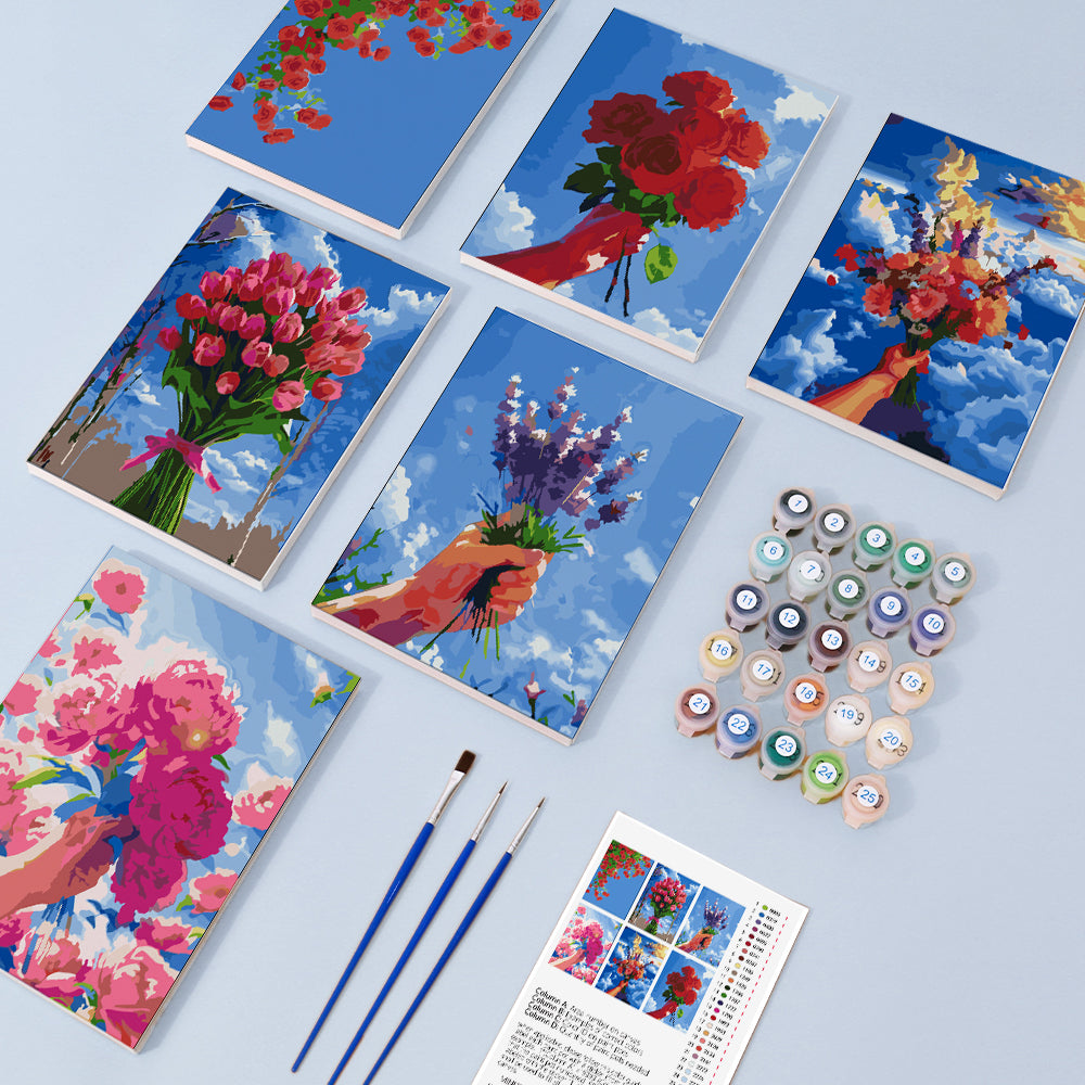 Flower Bouquets Under Blue Skies mini paint by numbers – image 1