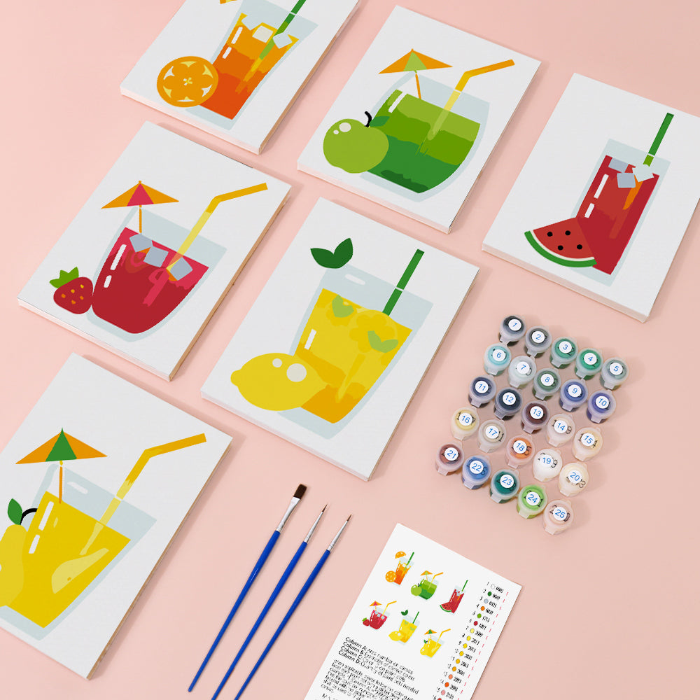 Flat Fruit Juices with Umbrellas mini paint by numbers – image 1