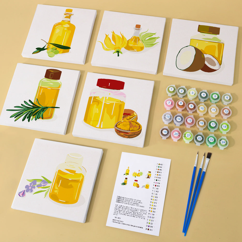 Golden Herbal Oil Bottles mini paint by numbers – image 1