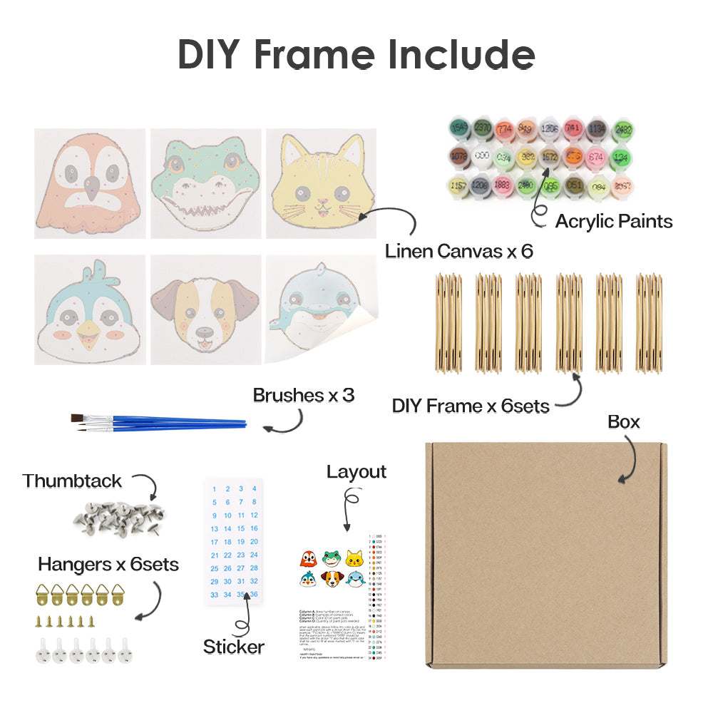 Cute Cartoon Animal Faces mini paint by numbers – image 12