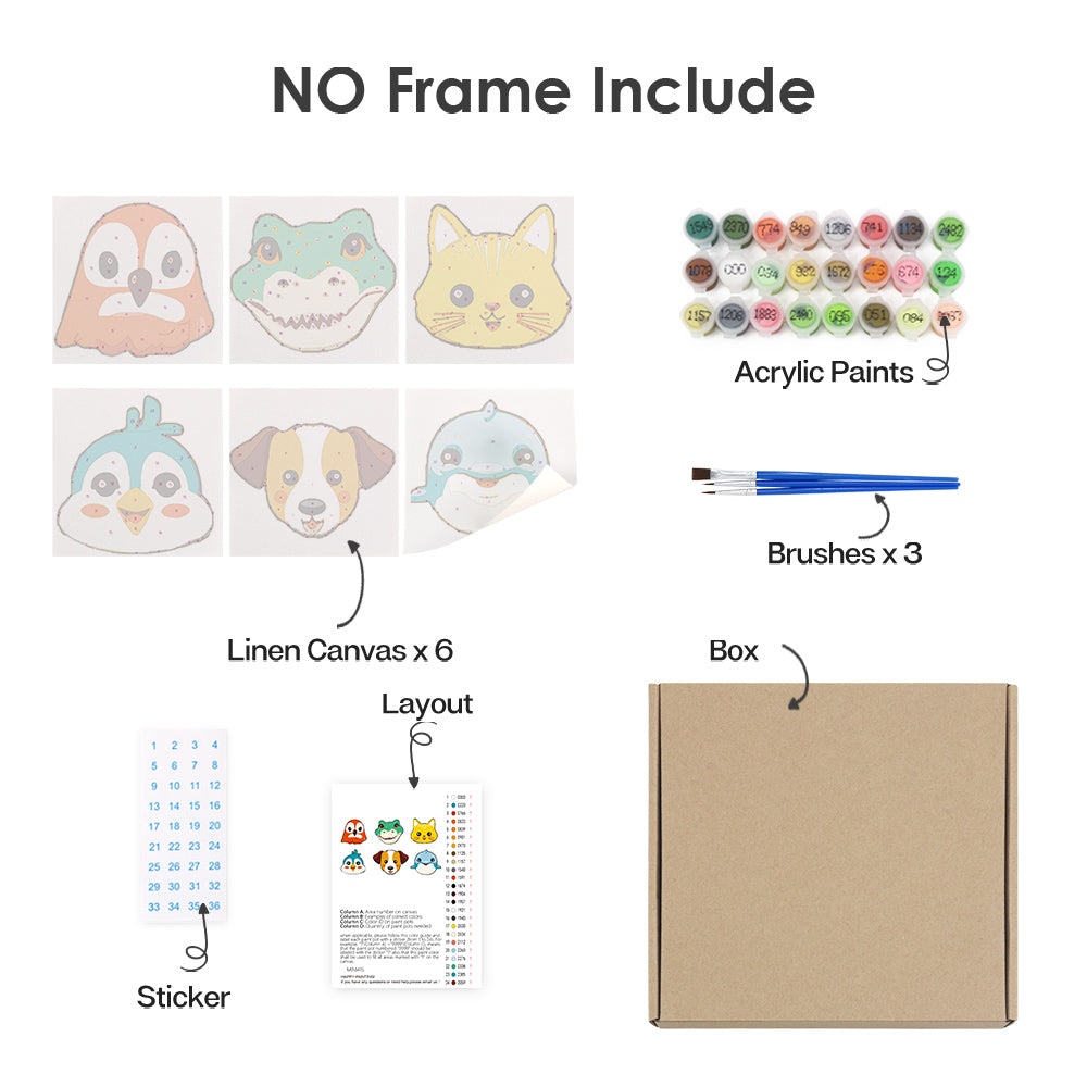 Cute Cartoon Animal Faces mini paint by numbers – image 15