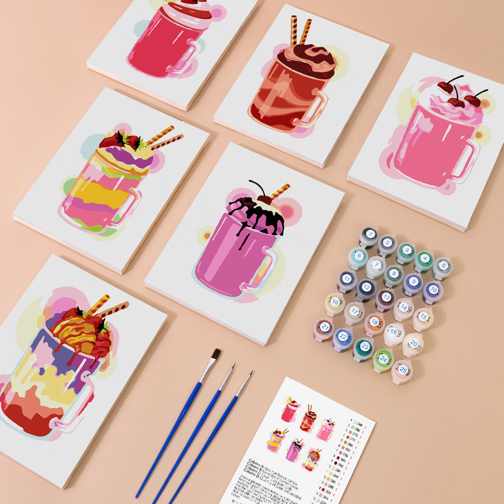 Cherry-Topped Milkshake Mugs mini paint by numbers – image 1