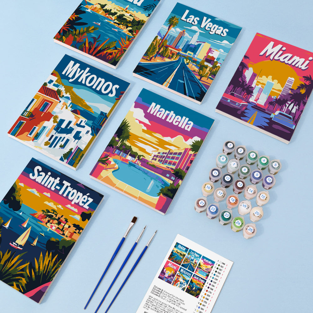 Colorful Travel Destinations mini paint by numbers – image 1