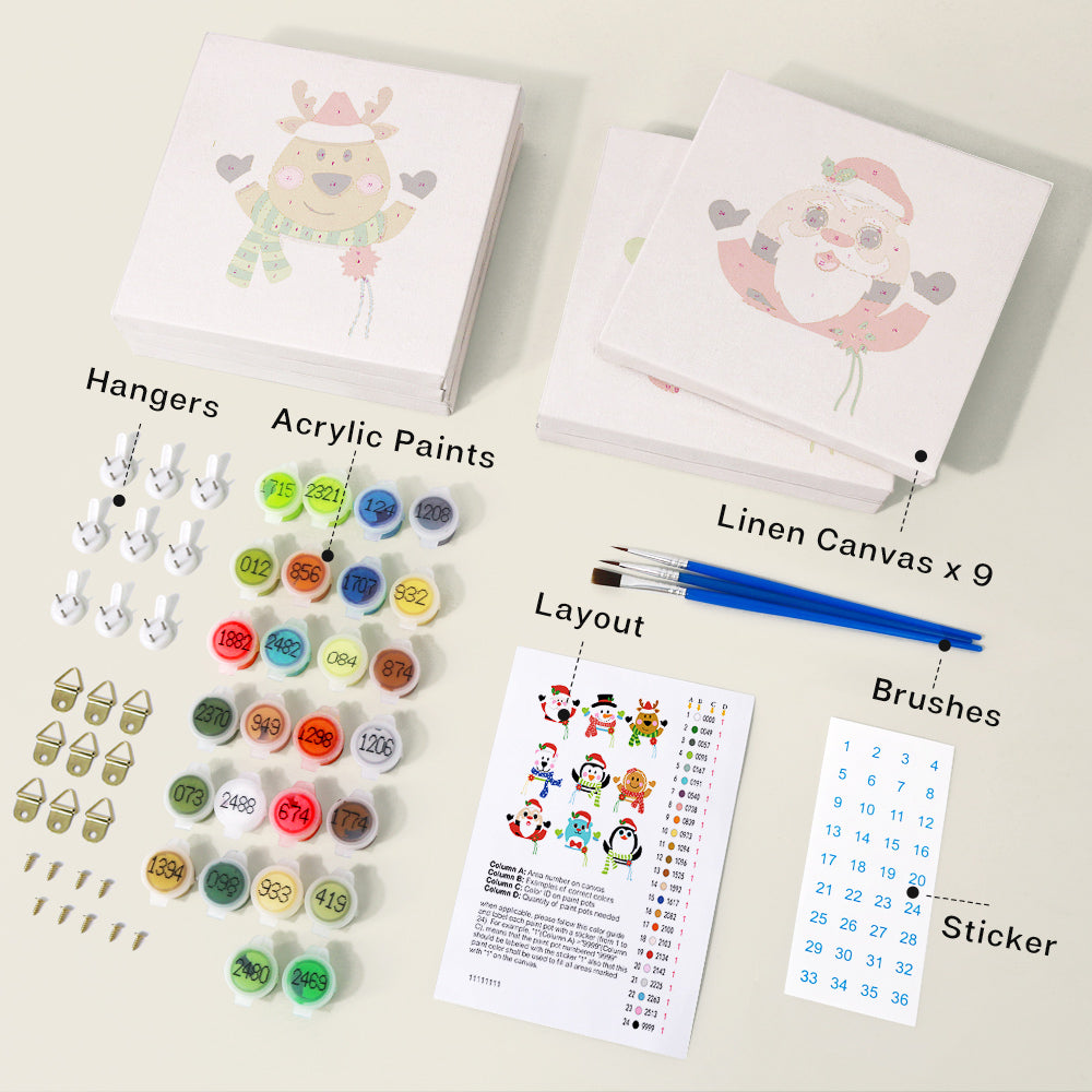 Cute Christmas Character Portraits mini paint by numbers – image 2