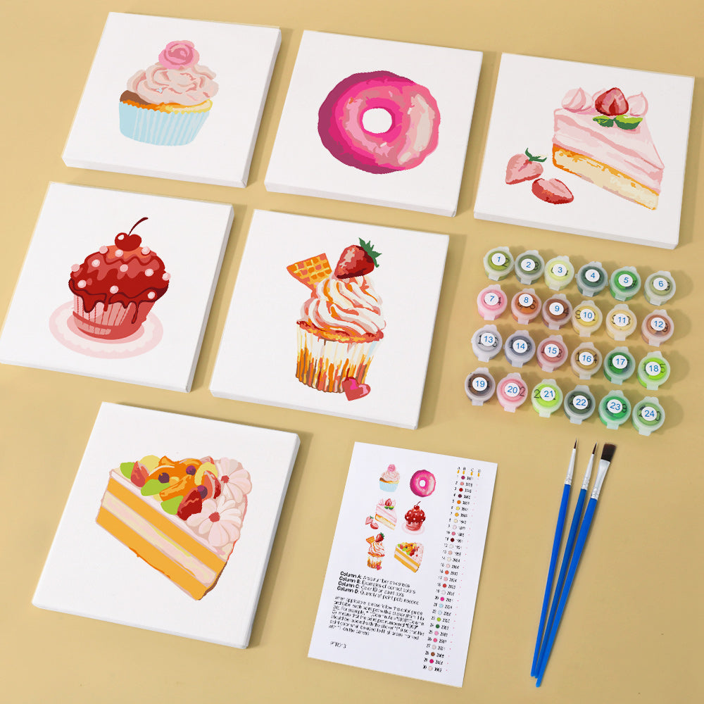 Pink Donut and Cherry Cupcake mini paint by numbers – image 1