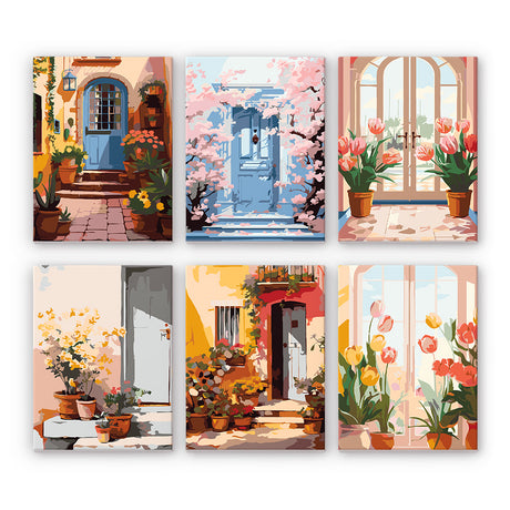 Colorful Doors and Window Flowers mini paint by numbers – image 9