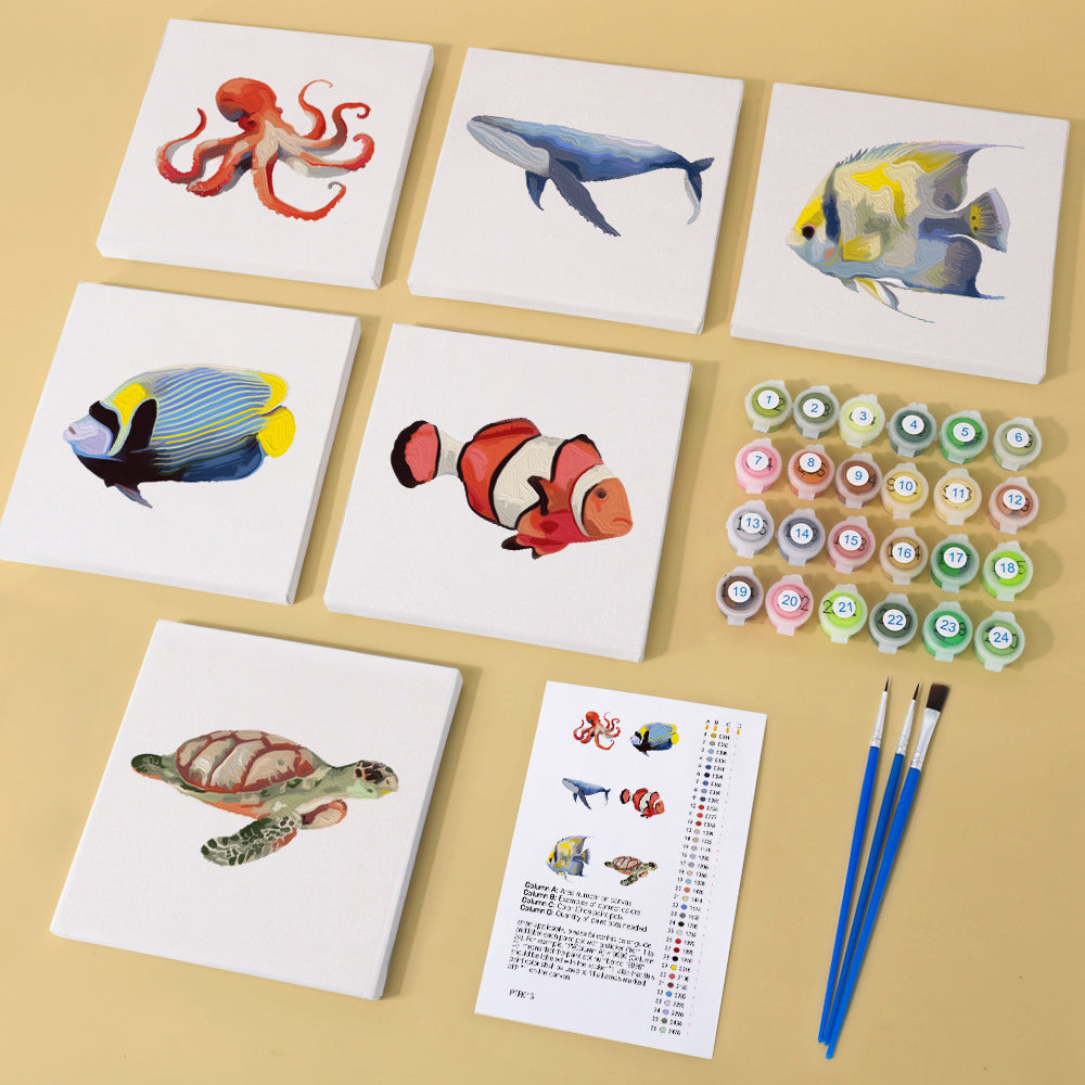 Octopus, Whale and Sea Turtle mini paint by numbers – image 1