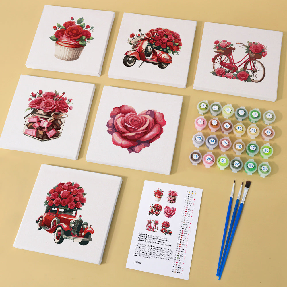 Red Roses and Vintage Vehicles mini paint by numbers – image 1