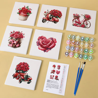 Red Roses and Vintage Vehicles mini paint by numbers – image 1