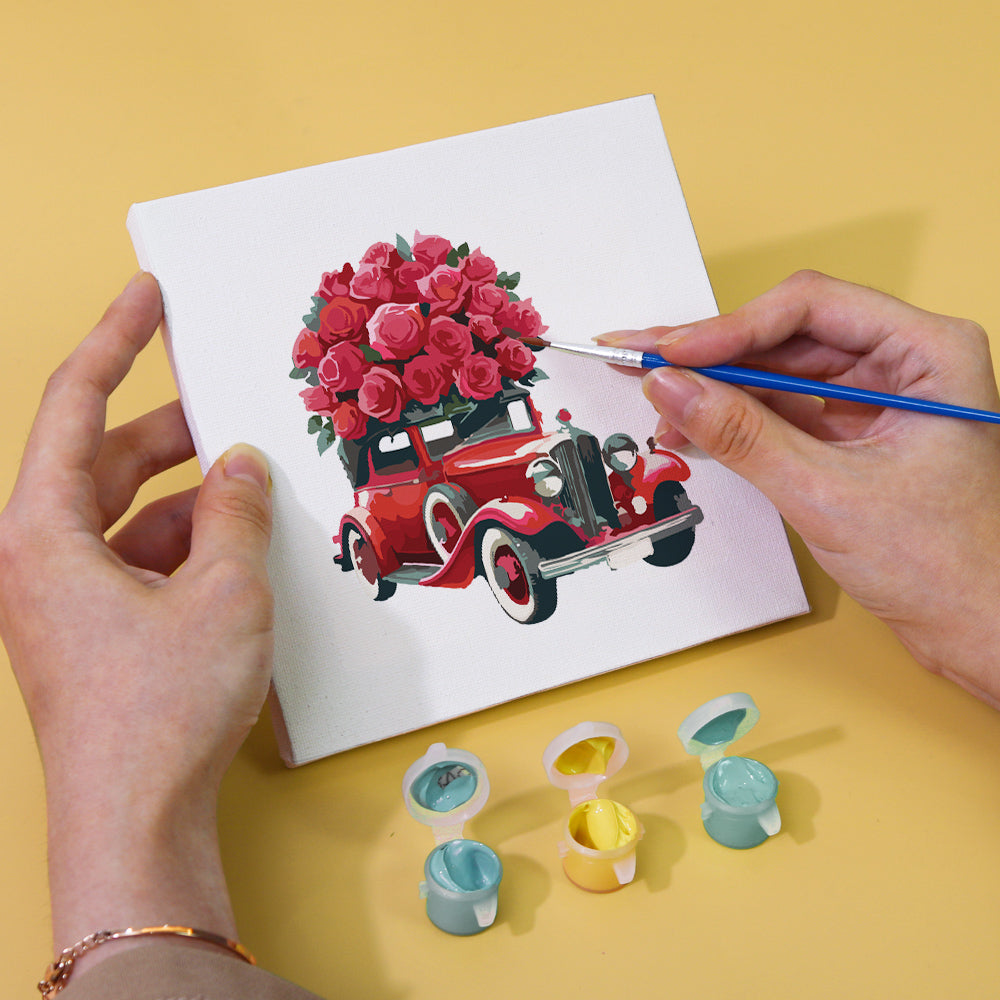 Red Roses and Vintage Vehicles mini paint by numbers – image 5