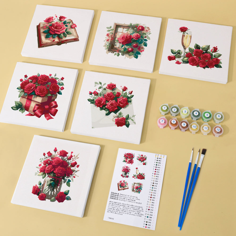 Romantic Red Rose Arrangements mini paint by numbers – image 1