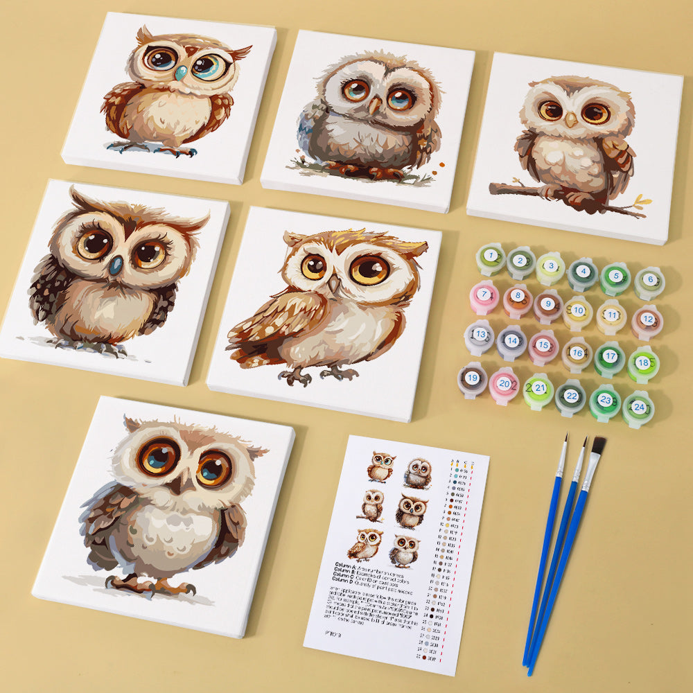 Big-Eyed Fluffy Owlets mini paint by numbers – image 1