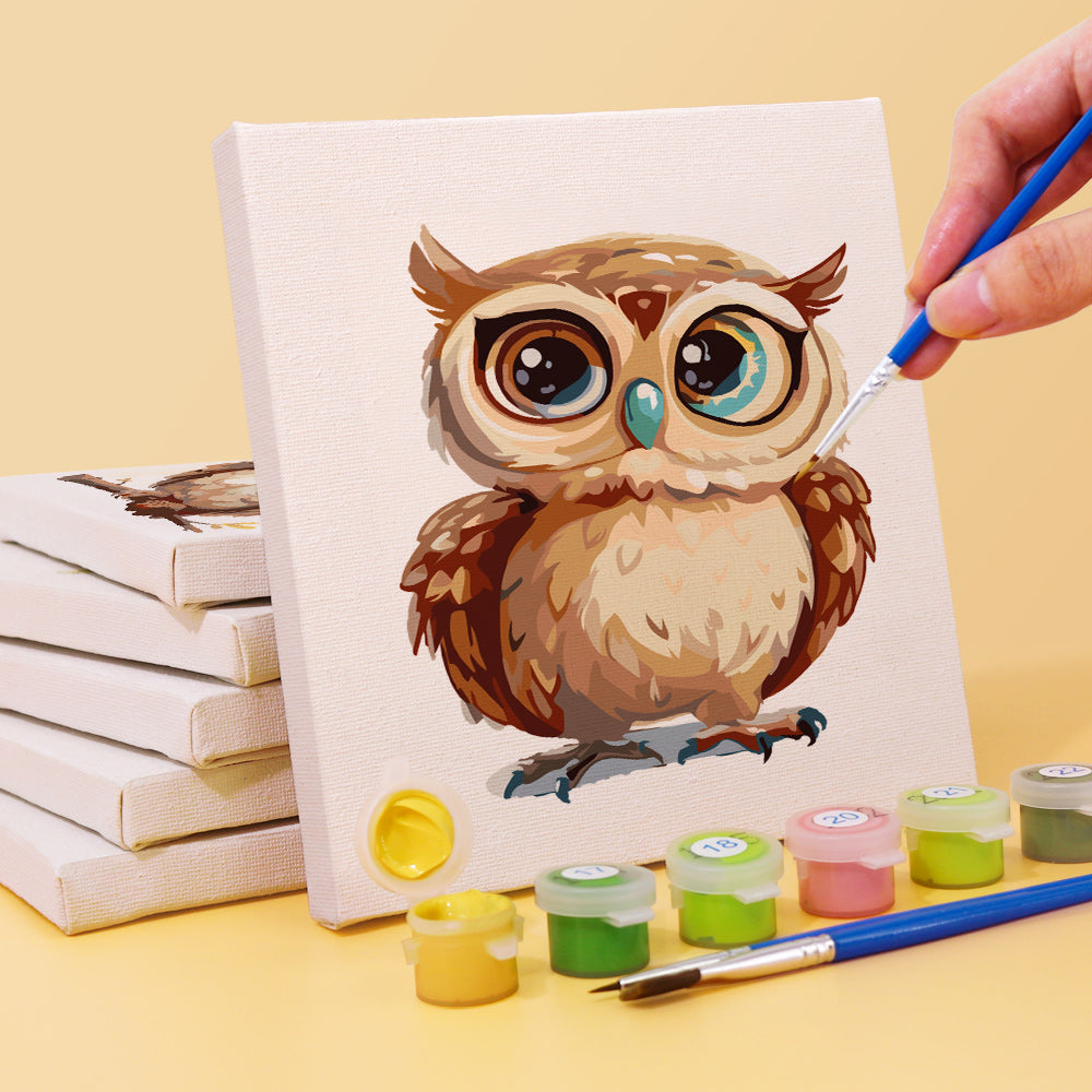Big-Eyed Fluffy Owlets mini paint by numbers – image 3