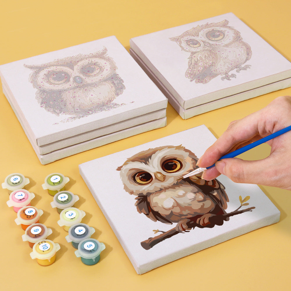 Big-Eyed Fluffy Owlets mini paint by numbers – image 4