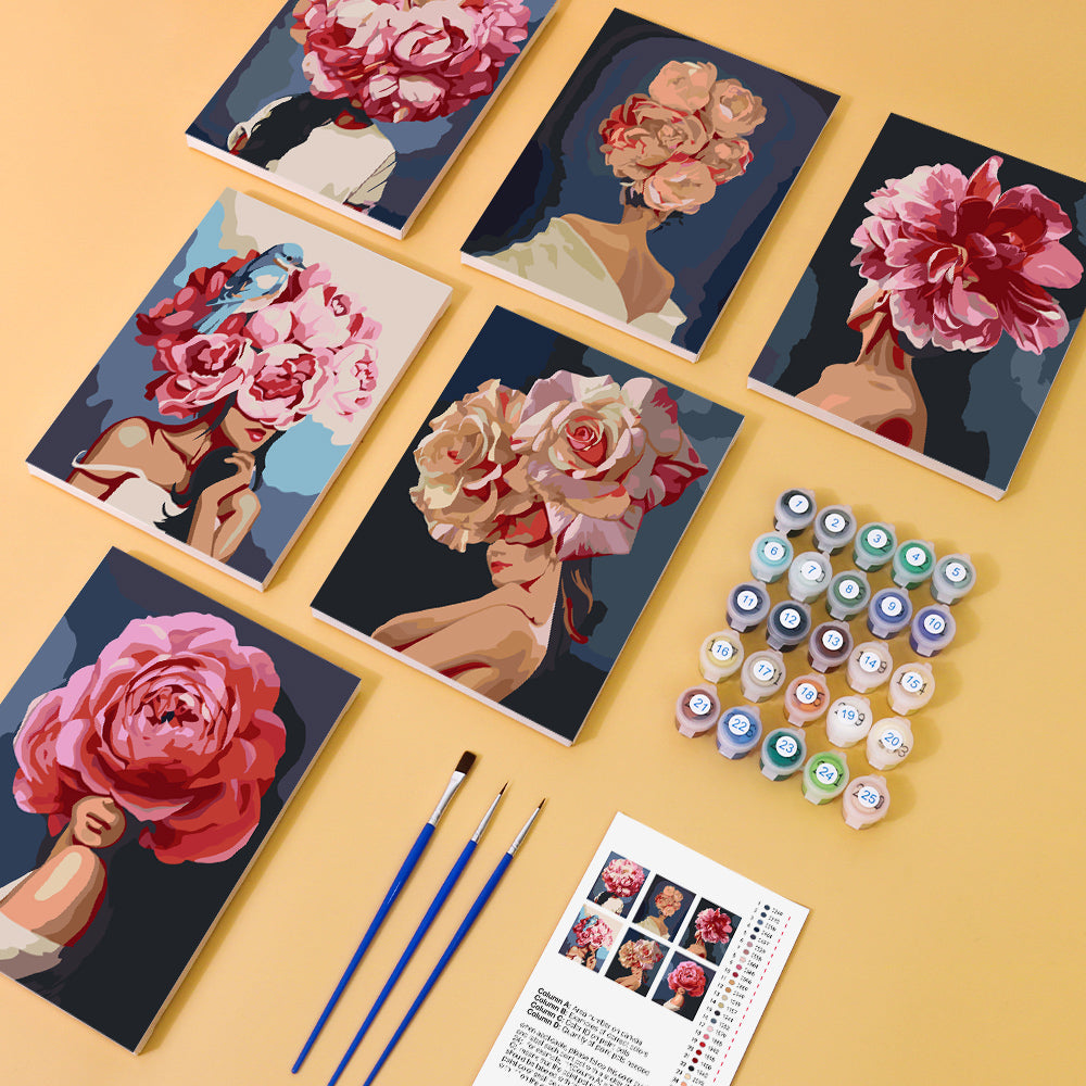 Rose-Headed Women on Navy mini paint by numbers – image 1