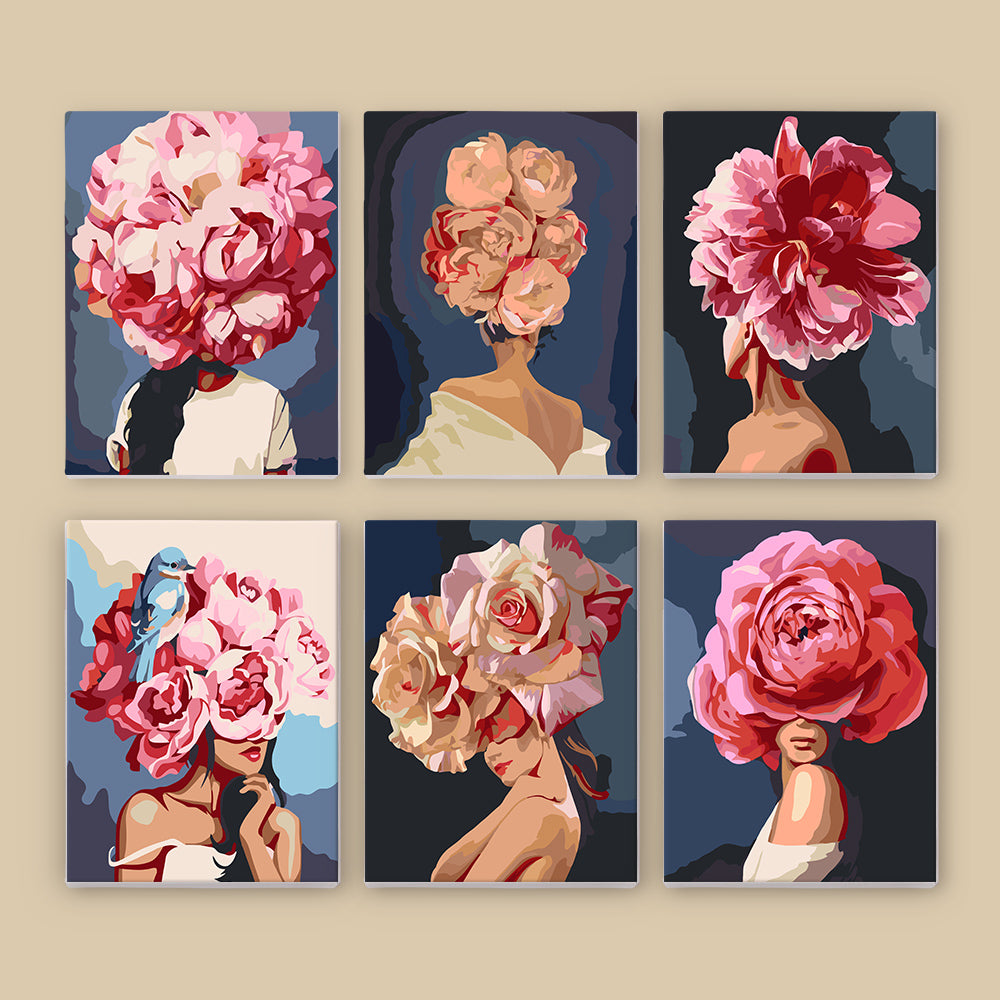 Rose-Headed Women on Navy mini paint by numbers – image 8