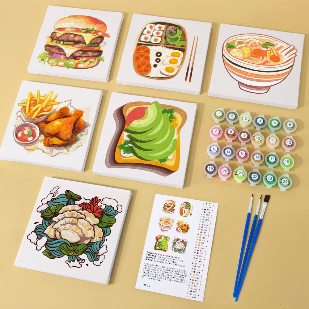 Burger, Ramen and Bento Box mini paint by numbers – image 1