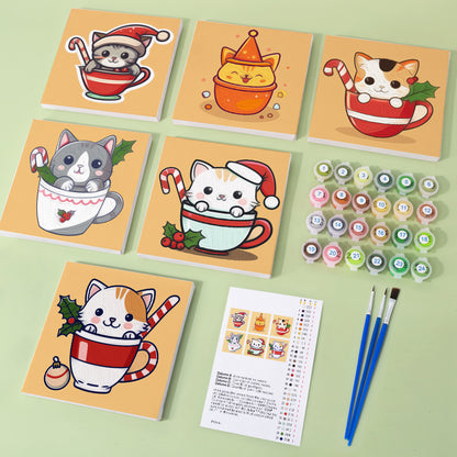 Christmas Cats in Teacups mini paint by numbers – image 1