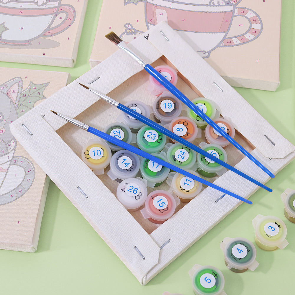 Christmas Cats in Teacups mini paint by numbers – image 2