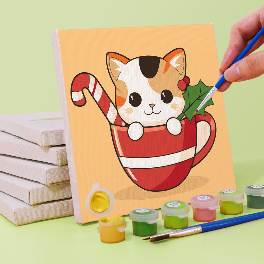 Christmas Cats in Teacups mini paint by numbers – image 3