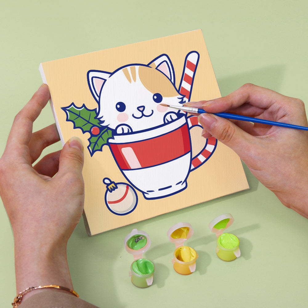 Christmas Cats in Teacups mini paint by numbers – image 4