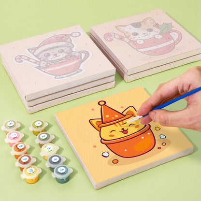 Christmas Cats in Teacups mini paint by numbers – image 5