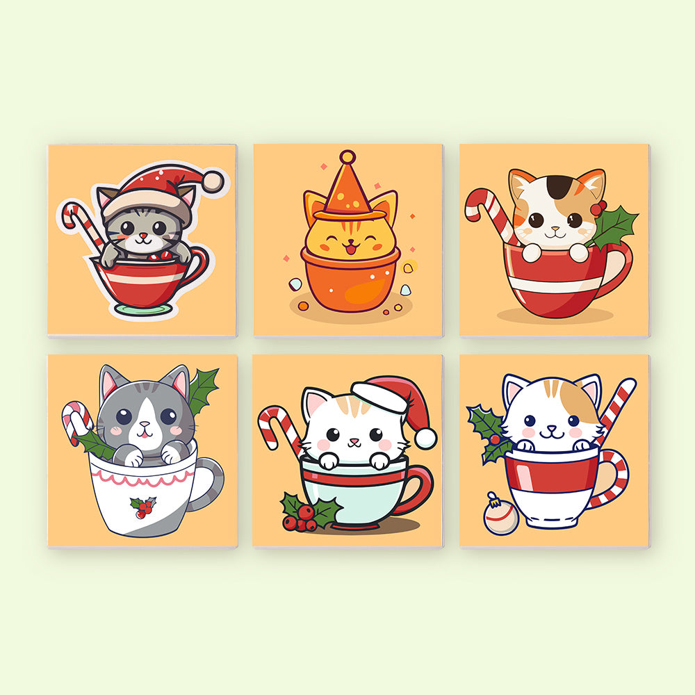 Christmas Cats in Teacups mini paint by numbers – image 7