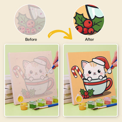 Christmas Cats in Teacups mini paint by numbers – image 9