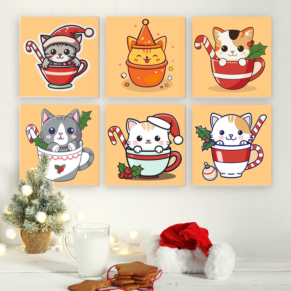 Christmas Cats in Teacups mini paint by numbers – image 10