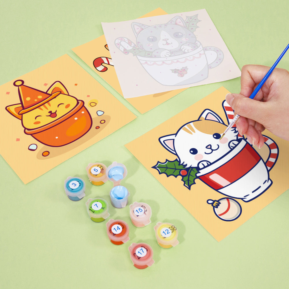 Christmas Cats in Teacups mini paint by numbers – image 11